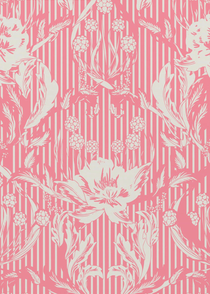 Floral Heritage Morris monochrome stripes raspberry red pattern | Poster