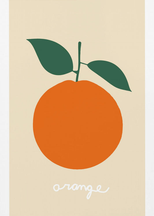 Stilisierte Orange mit dunkelgrünen Blättern | Leinwand