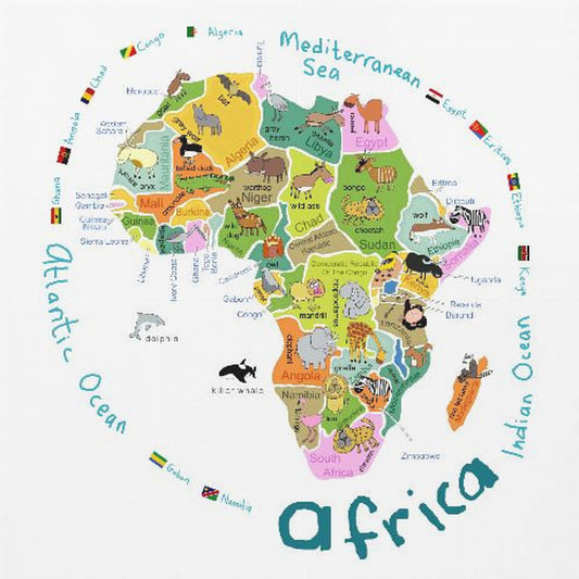 Illustrated Map of Africa with Countries and Cute Animals by Carla Daly | Canvas